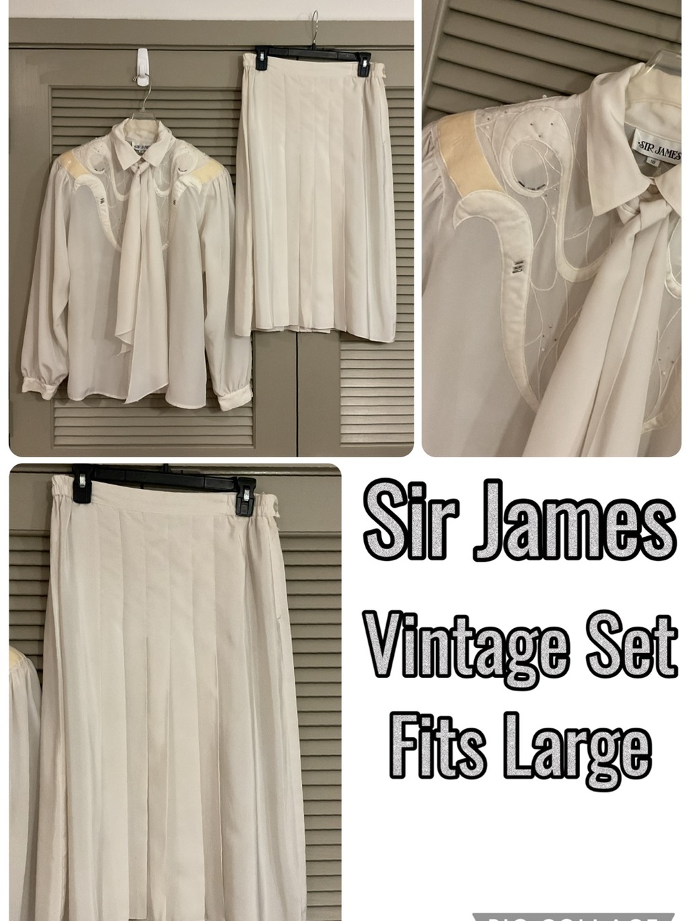 Vintage Sir James Cream Pleated Skirt Set